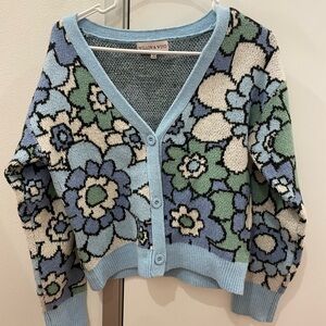 Floral Knit Sweater - Blue and Green
